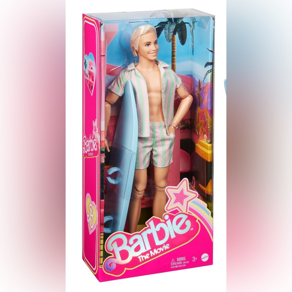 @Barbie The Movie Ken Doll Wearing Pastel Striped Beach Matching Set New …